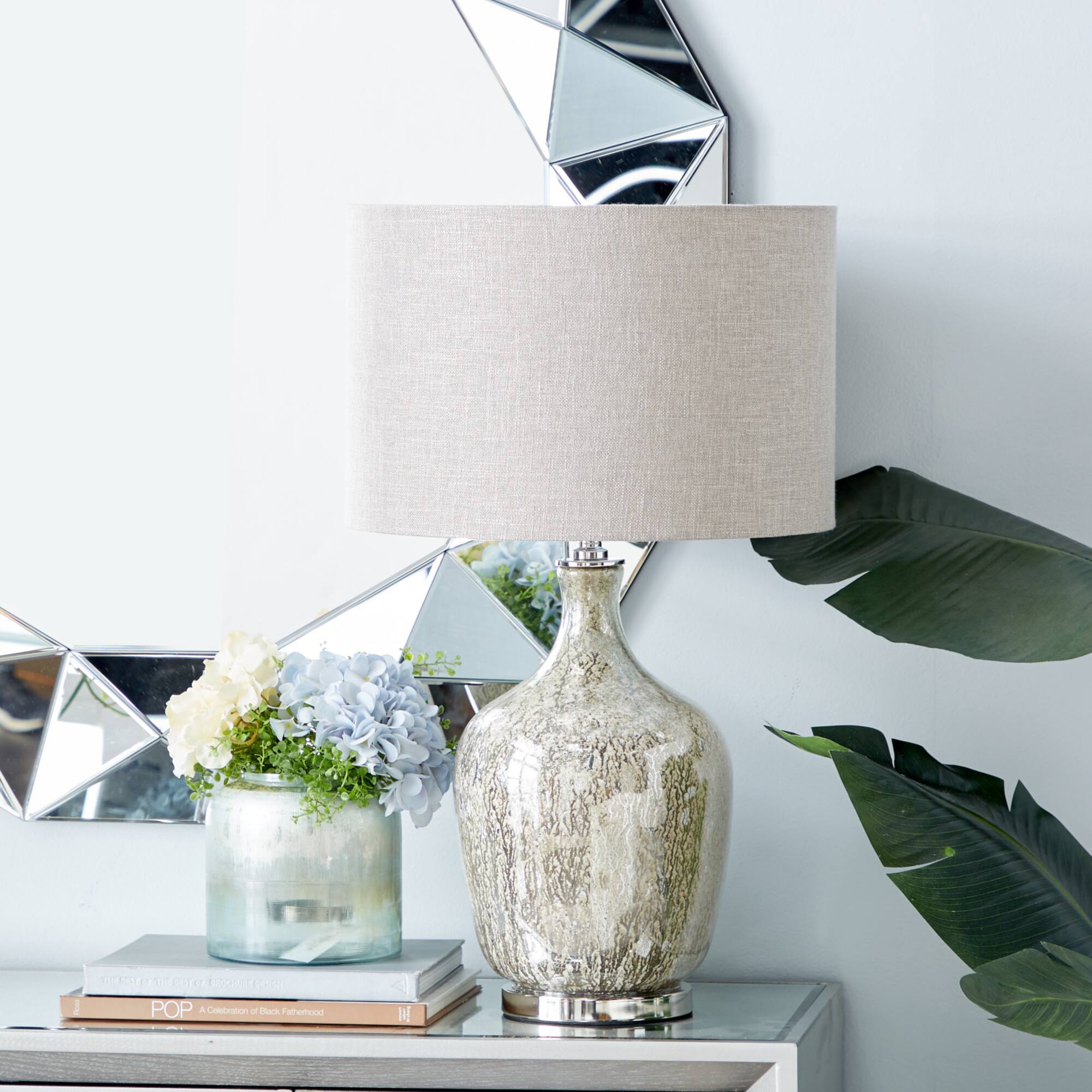 27" Silver Glass Glam Table Lamp